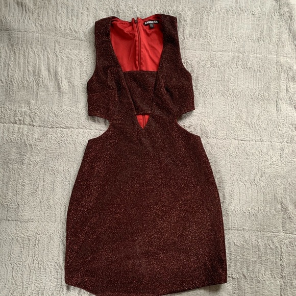 Express Burgundy Shimmery Cutout Dress - Picture 1 of 4